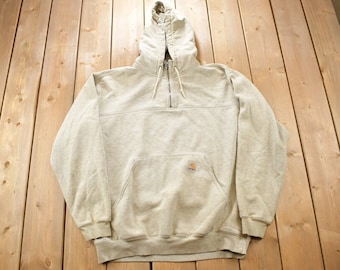 Vintage 1990s Distressed Carhartt Quarter Zip Hoodie Sweatshirt / Workwear / Streetwear / 90s / Vintage Hoodie