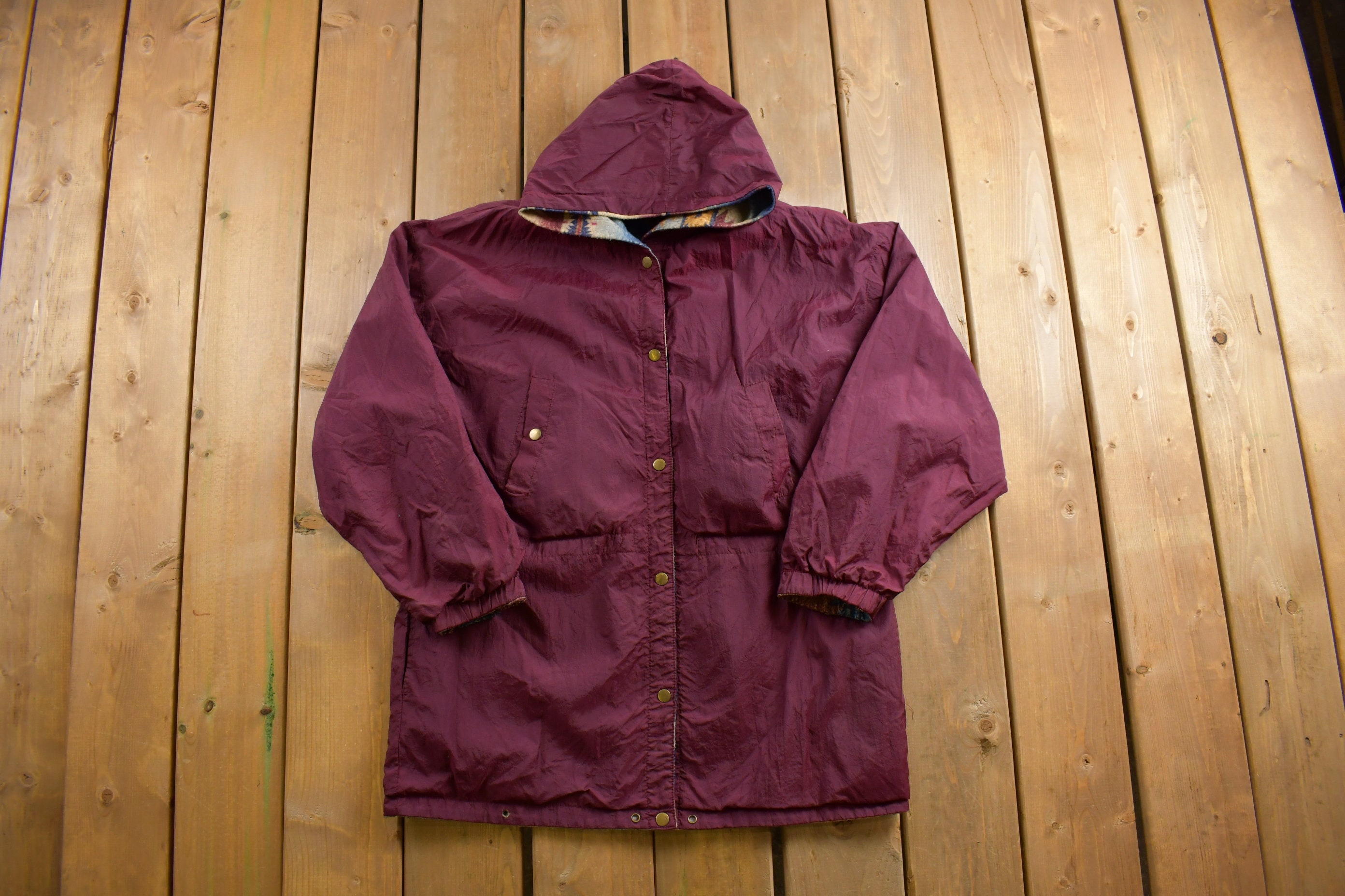 Vintage 1990s Reversible Fleece Jacket / Aztec / Color Block