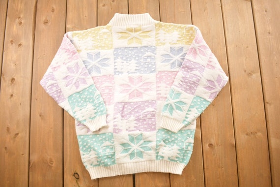 Vintage 1990s Spunky Patchwork Knit Snowflake Swe… - image 2