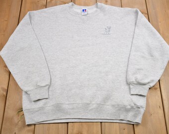 Vintage 1990s Russell Athletics Made In USA Embroidered Deer Crewneck Sweatshirt / 90s Crewneck / Souvenir / Athleisure / Deer Print