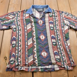 Vintage 1990s Rough Rider Collared T Shirt / Made in USA / Abstract Pattern / Casual Shirt / Formal Shirt