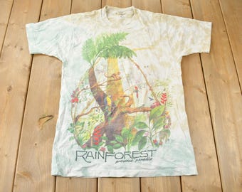Vintage 1990s Rainforest Preserve Paradise Single Stitch Graphic Tie Dye T-Shirt Made In USA