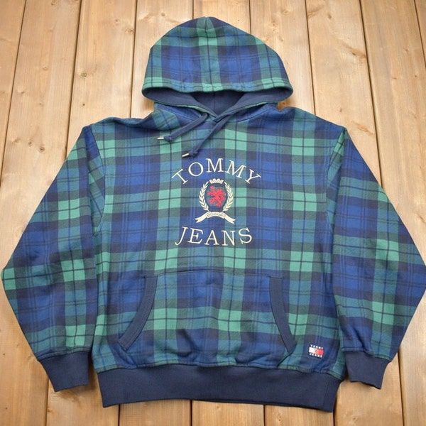 Vintage Y2K Tommy Hilfiger Plaid Hoodie / Tommy Jeans Hoodie / Vintage Sweater / Embroidered