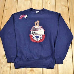 Vintage 1990s Noah&#39;s Ark Embroidered Graphic Youth Size Crewneck Sweatshirt / 90s Crewneck / Souvenir / Religious / Patchwork / Made In USA