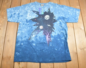 Vintage 1990s Deadstock Liquid Blue Space Theme All Over Print Tie Dye T-Shirt / Vintage Space T Shirt / Size XL