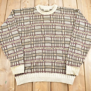 Vintage 1990s St Johns Bay Knit Sweater / Vintage 90s Crewneck / Pattern Sweater / Outdoor / Hand Knit / Pullover Sweatshirt / 3D Knit