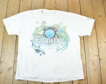 Vtg 1994 Earth Day T-shirt off White L 90s National Wildlife 