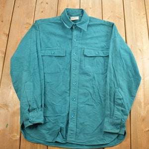 Vintage 1990s Green L.L.Bean Blank Button Up Shirt / 1990s Button Up / Vintage Flannel / Basic Button Up / Vintage L.L.Bean / Button Down