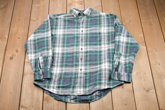 Vintage 1990s Lands End Plaid Button Up Shirt / 1… - image 1