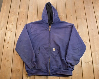 Vintage 90s Carhartt Thermal Lined Zip Hoodie, Heavily Distressed Workwear