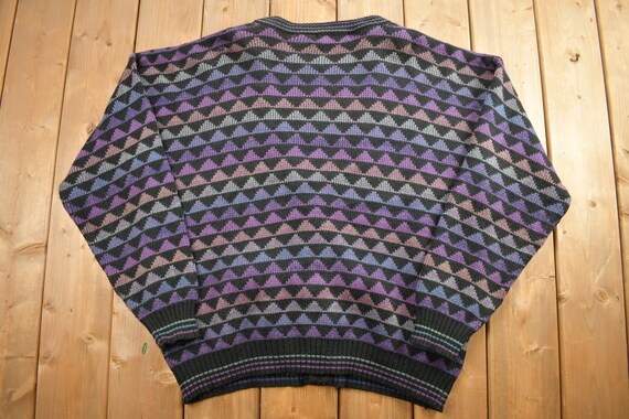 Vintage 1990s Rainbow Geometric Knitted Cardigan … - image 2