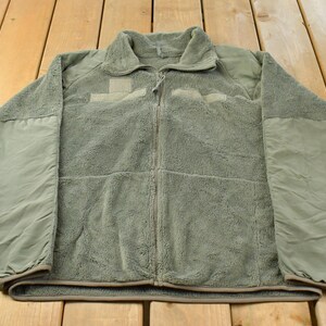 Vintage 1990s Military Full Zip Fleece Sweater Men's L / Fleece Hiking Zip up / Army Olive Sweatshirt