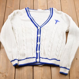 Vintage 1980s Caduceus  Crest Cardigan / Cable Knit / Medical Studies / Medicine Clothing / Med Student