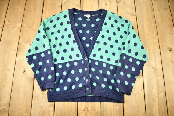 Vintage 1990s Sycamore Polka Dot Color Block Cardigan Sweater / Vintage Cardigan / Button Up / Made In USA