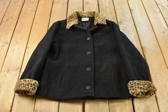 Vintage 1990s Cathy-Jo Leopard Print Wool Overcoat Women's Large / Wool Coat / Streetwear Fashion / Wool Jacket / Made in USA