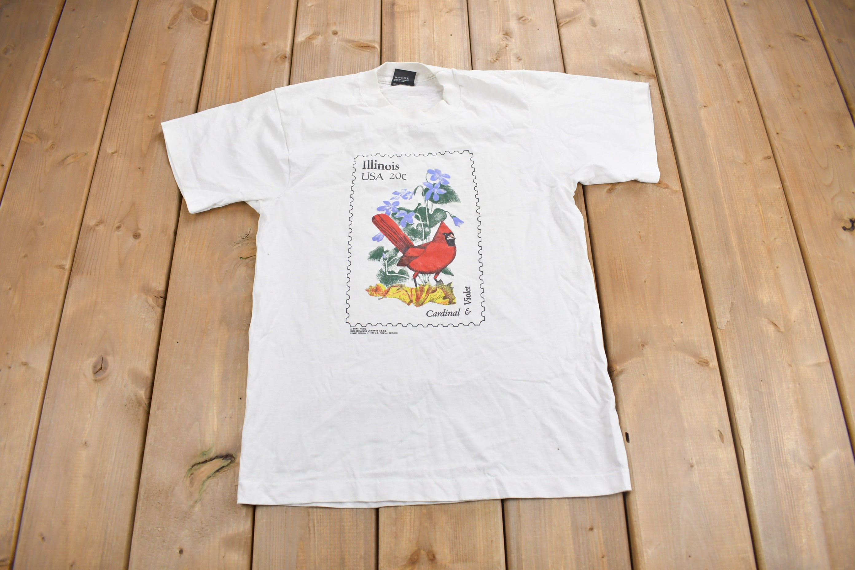 Love Bird Stamp T Shirt Men XS White Postal Love USA Vintage 80s