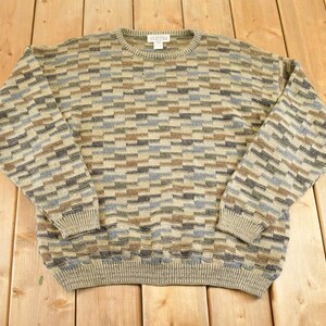 Vintage 1990er Jahre Gianfranc Ruffini Italy Knit Crewneck Pullover Herren L/Abstraktes Muster 3D Strick-Sweatshirt