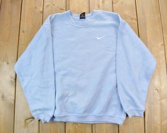 Vintage 1990s Blue Nike Embroidered Mini Swoosh Crewneck Sweatshirt / Vintage Nike / Sportswear / Streetwear / Athleisure