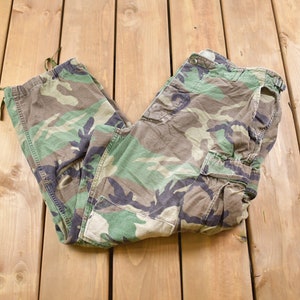 Vintage 1990s US Military Woodland Camouflage Cargo Pocket Pants / Streetwear / Army Pants / Military Pant&#39;s / Vintage Cargos / Made In USA