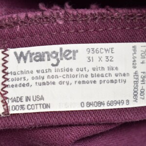 Wrangler Cowboy Cut Deadstock Vintage 1980s Jeans Size 31 x 32 Burgundy / New With Tags / 80s Denim / Union Made In USA / Slim Fit image 7