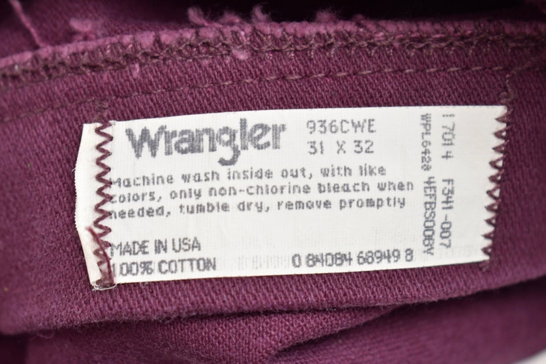 Wrangler Cowboy Cut Deadstock Vintage 1980s Jeans Size 31 x 32 Burgundy / New With Tags / 80s Denim / Union Made In USA / Slim Fit image 7