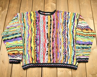 Vintage 1990s Coogi Australia 3D Colored Cable Knit Crewneck Sweater / Vintage 90s Crewneck / Abstract Patterns / Size XL / Streetwear