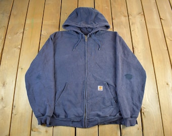 Sudadera con capucha y cremallera Carhartt Sun Faded, desgastada, de los años 90, para hombre, talla grande / Ropa de trabajo vintage / Suéter Carhartt de los años 90