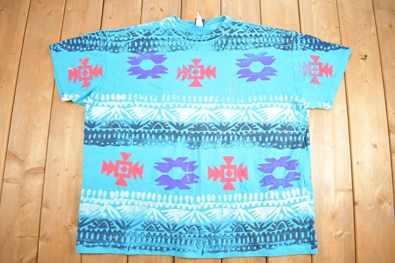 Vintage 1990s Honors Aztec Graphic T-Shirt / Stre… - image 1