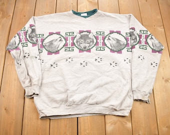 Felpa girocollo vintage con tema lupo azteco del 1993 / Souvenir / Felpa vintage / Uomo all'aria aperta / Prodotto negli Stati Uniti / Art Unlimited
