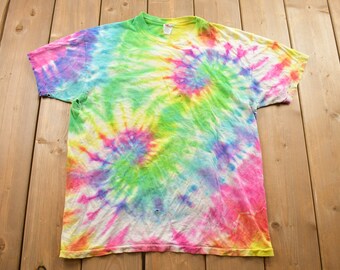 Vintage 1990s Tie Dye All Over Print T-shirt / Vintage Tie Dye Tee / Music Promo / Tie Dye / Single Stitch / Hippie