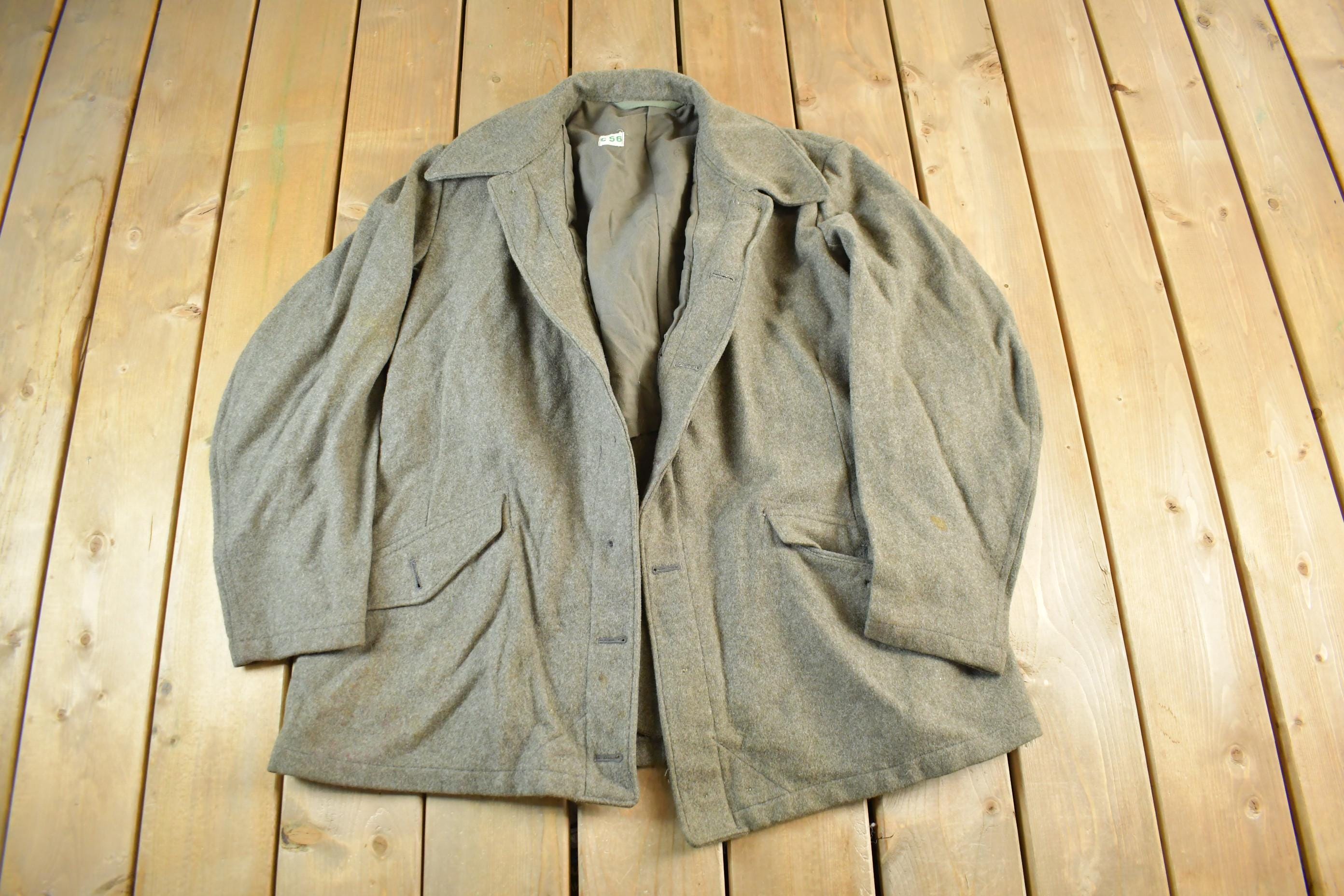 Vintage 1940s WW2 Era European Military Wool Collared Army Jacket 