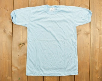 Vintage 1980s Blue Blank T Shirt / Vintage T Shirt / Blank Tee / 24K Fashions / Single Stitch / Essential