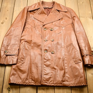 Vintage 1970s Burnt Orange Full Length Leather Trench Coat / Genuine Leather / Leather Coat / Button Up / Suede Jacket