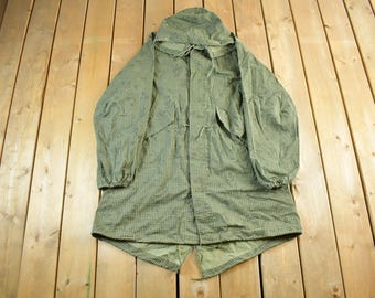 Vintage 1990er Jahre Militär Parka Camo Jacke Herren Medium / Zip Up Kapuzenmantel / 90er Jahre Armee Grün / Armeejacke / Militär Parka