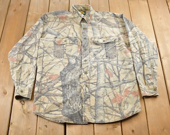Vintage 1990s Cabelas Skyline Camo Camouflage Button Up Shirt / 1990s Button Up / Outdoorsman / Hunting Shirt / Heavyweight / Skyline Camo