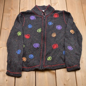 Vintage 1990-tals Christopher & Banks heltäckande tryckt stickad tröja med dragkedja / Vintage 90-tals dragkedja / Mönstertröja / Friluftsliv / Handstickad