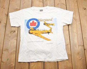 Vintage 1990s Canadian Harvard Aircraft Association T-Shirt / Harvard Tee / Plane Theme / RGAF 242 / Labusch Skywear / Single Stitch