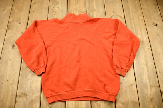 Vintage 1960s Blank Orange Raglan Mockneck Sweats… - image 2