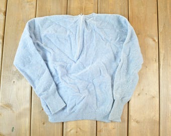 Vintage 1960s Nelson Knitting Mills Blue Varsity Sweater Blue Knit