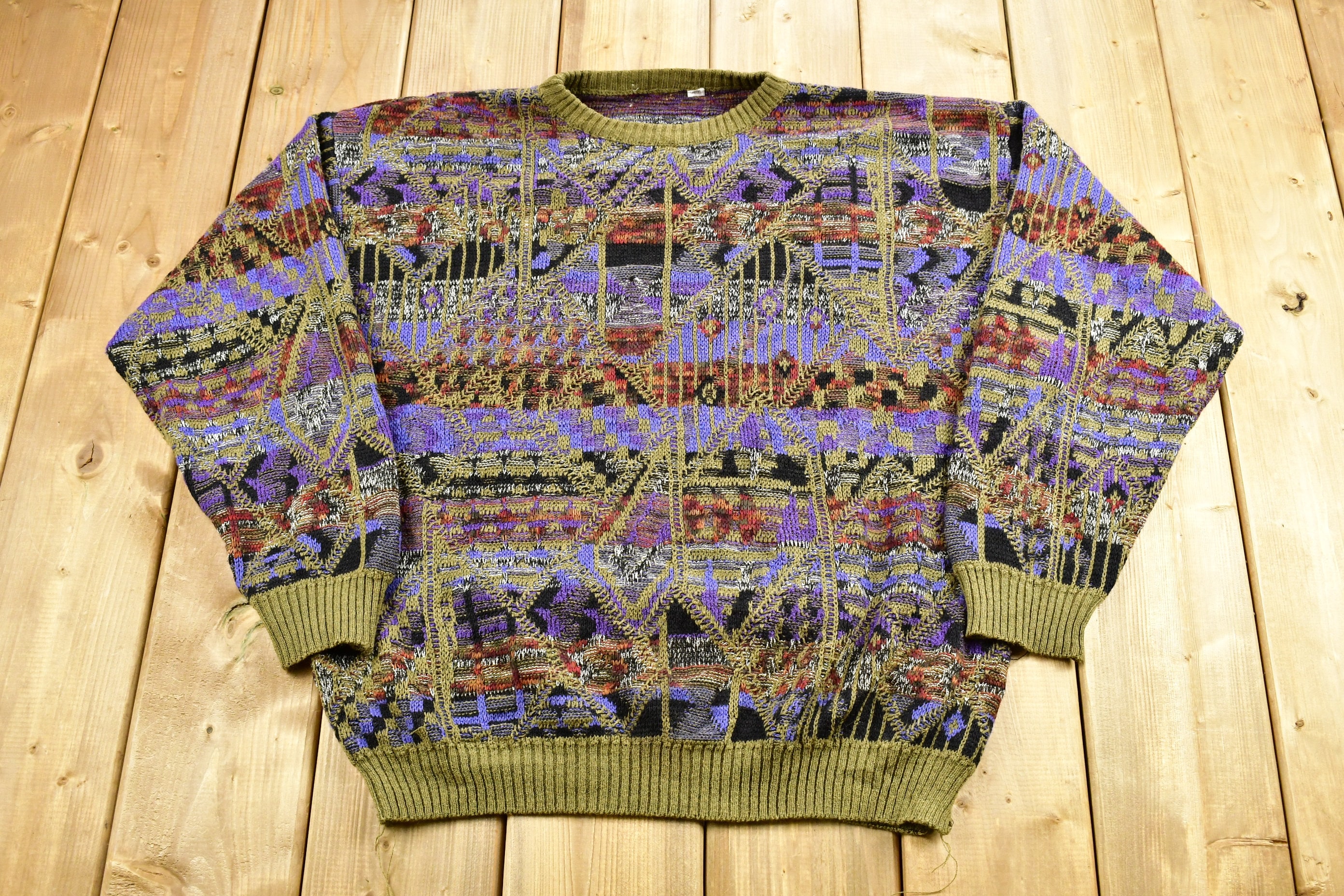 Vintage 1990s Knit Crewneck Sweater  Dad Sweater  Abstract  Pullover Sweatshirt