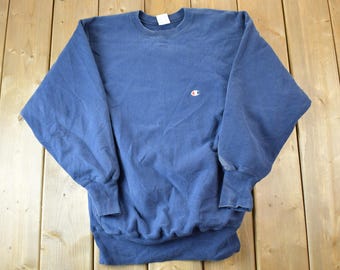Vintage 90s Champion Reverse Weave Stitched C Spell Out Navy Blue