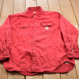 Vintage 1990s Flame Resistant Carhartt Blank Button Up Shirt / 1990s Button Up / Vintage Flannel / Basic Button Up / FR Carhartt
