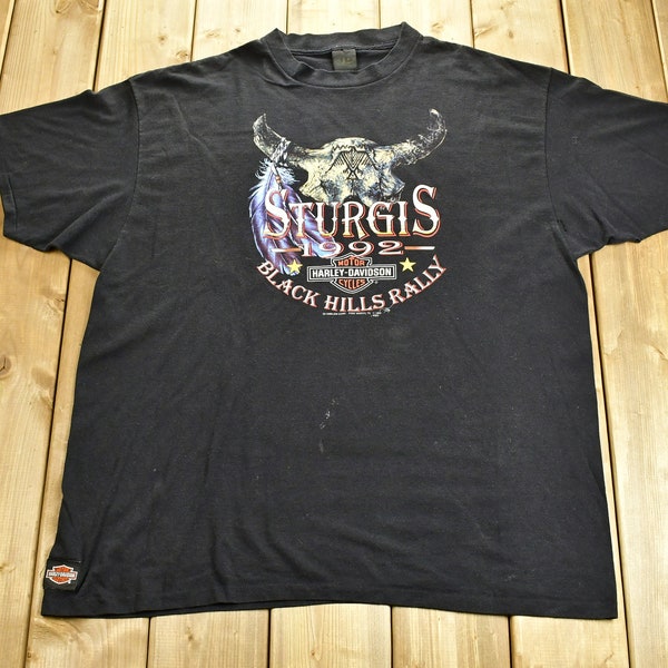 Vintage 1992 Harley Davidson Motorcycles Sturgis Rally 3D Emblem T-Shirt / Single Stitch / Made In USA / 90s Graphic / Biker / Vintage Tee