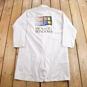 Vintage 1990s Microsoft Windows Mechanic Coat / Lab Coat / Distressed / Size M / Vintage Microsoft