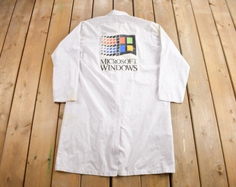 Vintage 1990s Microsoft Windows Mechanic Coat / Lab Coat / Distressed / Size M / Vintage Microsoft