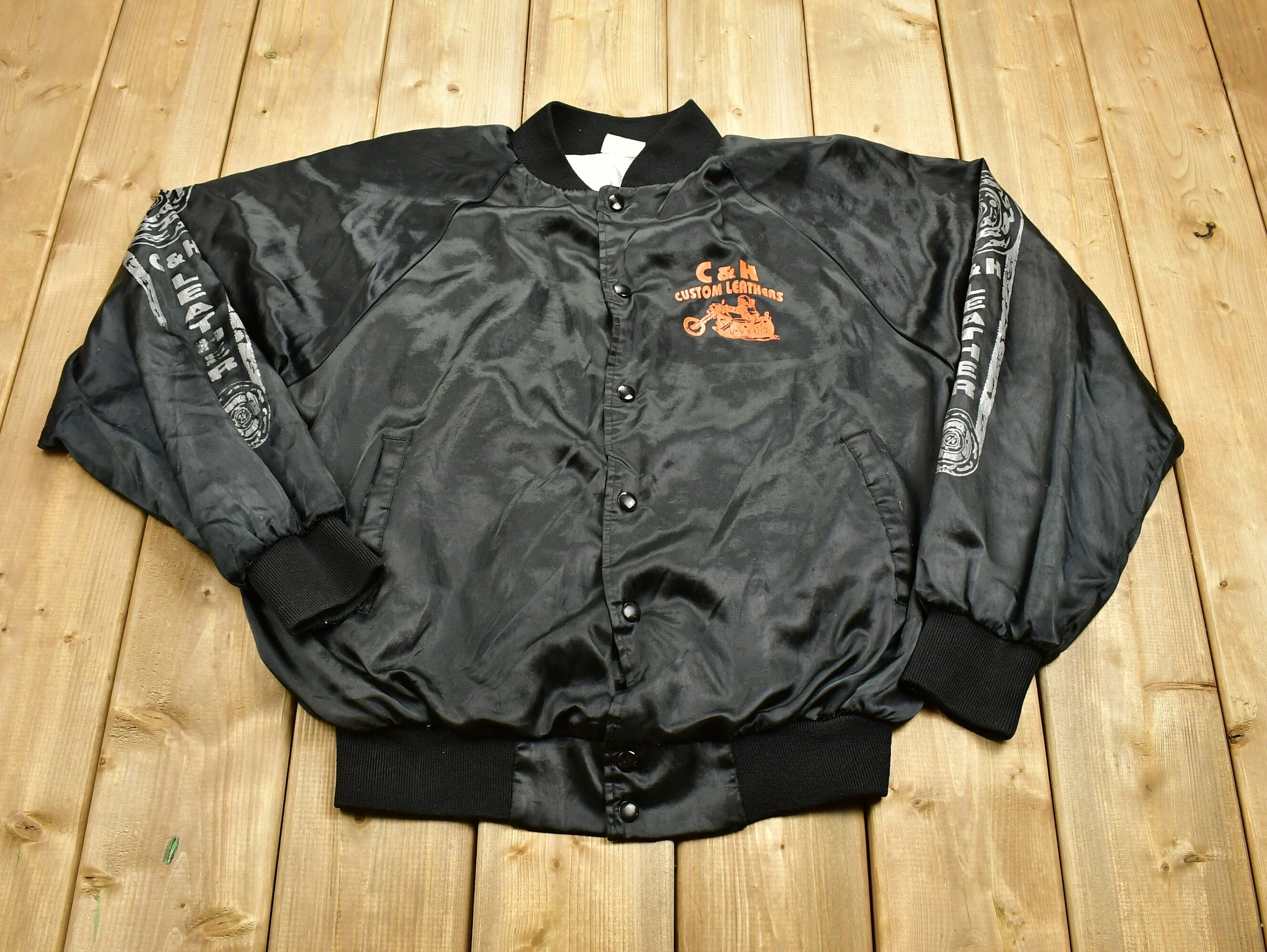 Vintage 1980s C & H Custom Leathers Satin Bomber Jacket