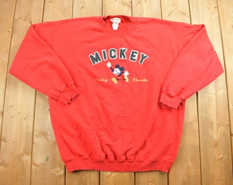 Vintage 1990s Mickey Mouse Disney Embroidered Crewneck / Red Sweatshirt / 90s Cartoon Sweatshirt / TV And Movie Promo / 90s Mickey / Disney