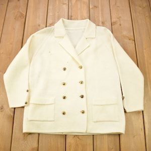 Vintage 1980s Blank White Knitted Cardigan Sweater / Vintage Cardigan / Button Up / Raglan Sleeve