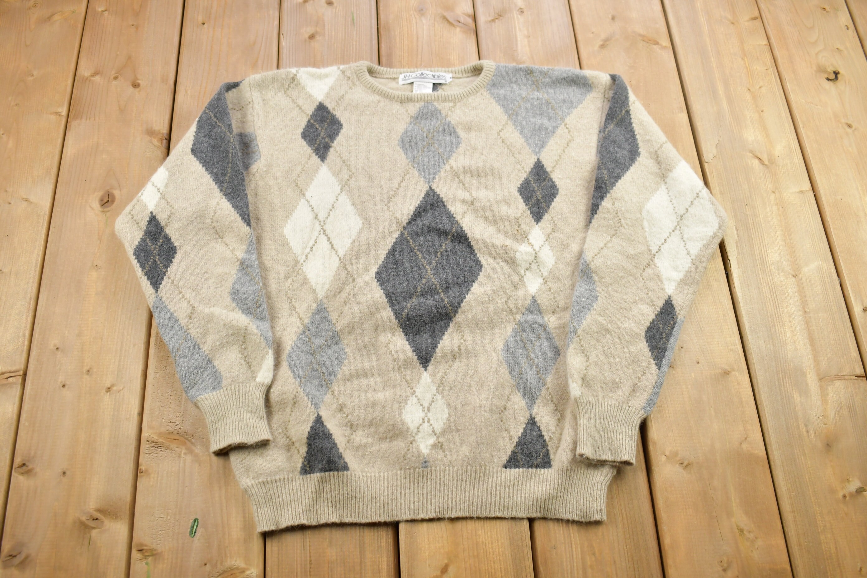 Vintage 1990s JH Collectibles 70% Lambswool Knit Argyle Vintage 1990s JH Collectibles 70% Lambswool Knit Argyle