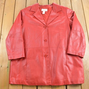 Vintage 1990s Venezia Red Leather Jacket / Fall Outerwear / Leather Coat / Winter Outerwear / Streetwear Fashion /